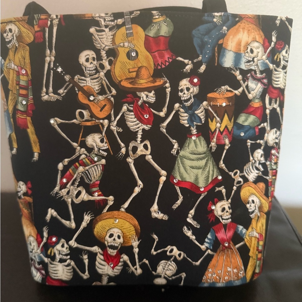 Source Unknown Black and Red Tote Bag with Whimsical Design